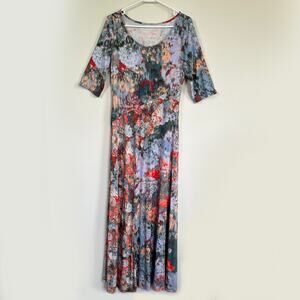 Soft Surroundings Nanette Maxi Jersey Dress Watercolor Floral Womens SMALL
